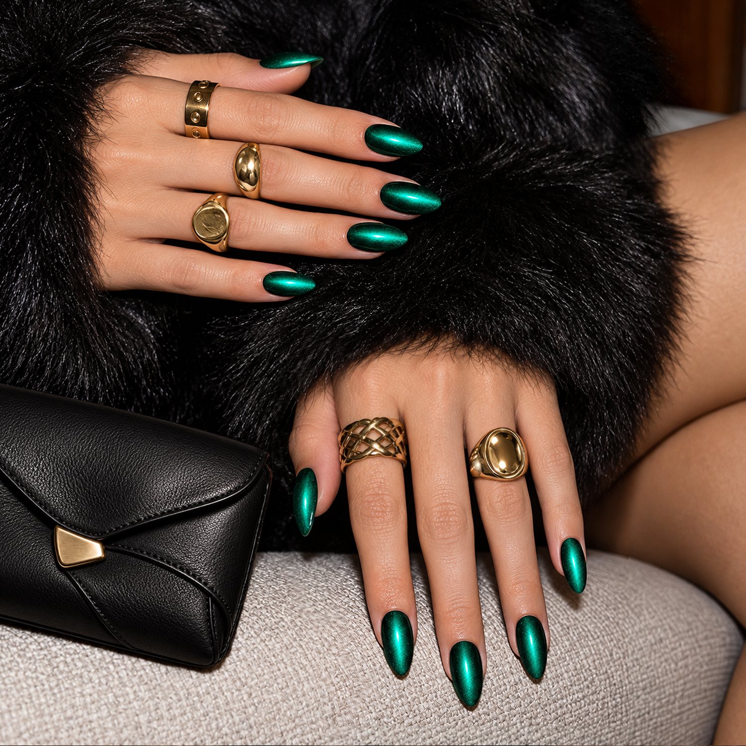 Emerald Noir cat-eye nails